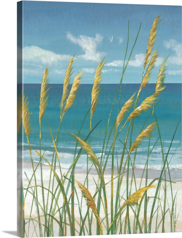 Contemporary painting of beach grasses swaying in the wind.