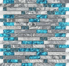 Gray and Teal Backsplash Tile Striped Marble & Glass Mosaic