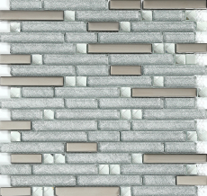 Glossy Glass Linear Mosaic Wall Tiles Silver Shiny Backsplash