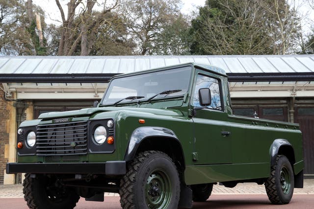 The Jaguar Land Rover that will be used to transport the coffin of Britain's Prince Philip at his funeral 