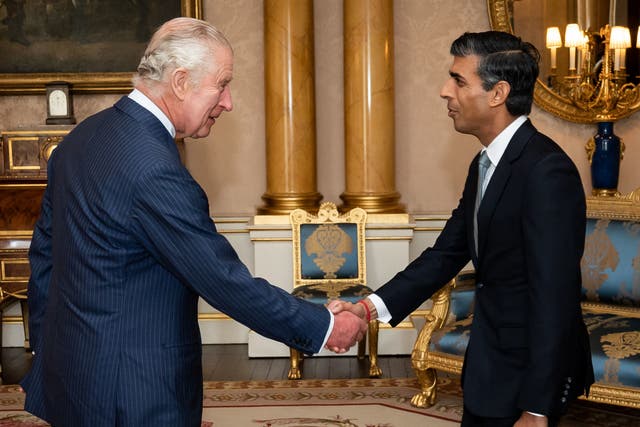 <p>King Charles III meets newly appointed Conservative Party leader and prime minister Rishi Sunak at Buckingham Palace</p>