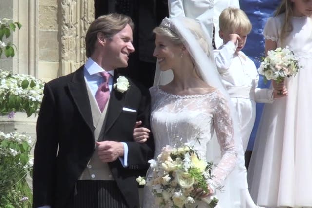 <p>Thomas Kingston smiles lovingly at Lady Gabriella Windsor in resurfaced wedding video following sudden death.</p>