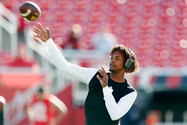 <p>Jaden Rashada #5 of the Arizona State Sun Devils throws a pass during warmups before their game against the Utah Utes at Rice Eccles Stadium on November 4, 2023 in Salt Lake City, Utah</p>