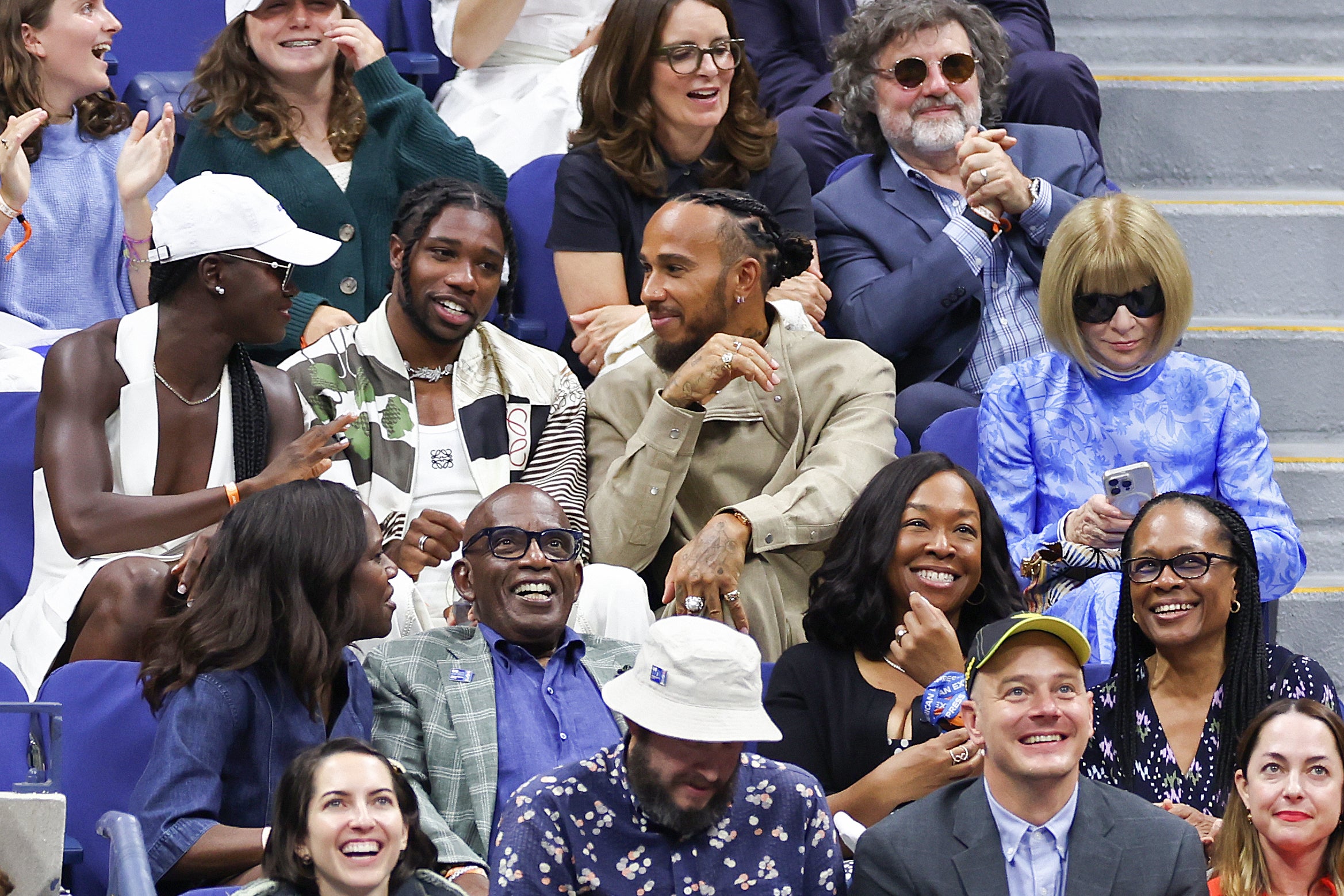 Noah Lyles, Lewis Hamilton and Anna Wintour at US Open on September 7