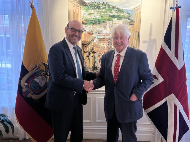 <p>Stanley Johnson meets Luis Vayas Valdivieso, Ecuador’s ambassador to the United Kingdom </p>