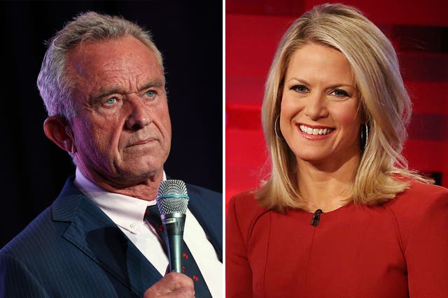 <p>RFK Jr (left) was asked about the alleged affair in interview with Martha MacCallum (right) </p>