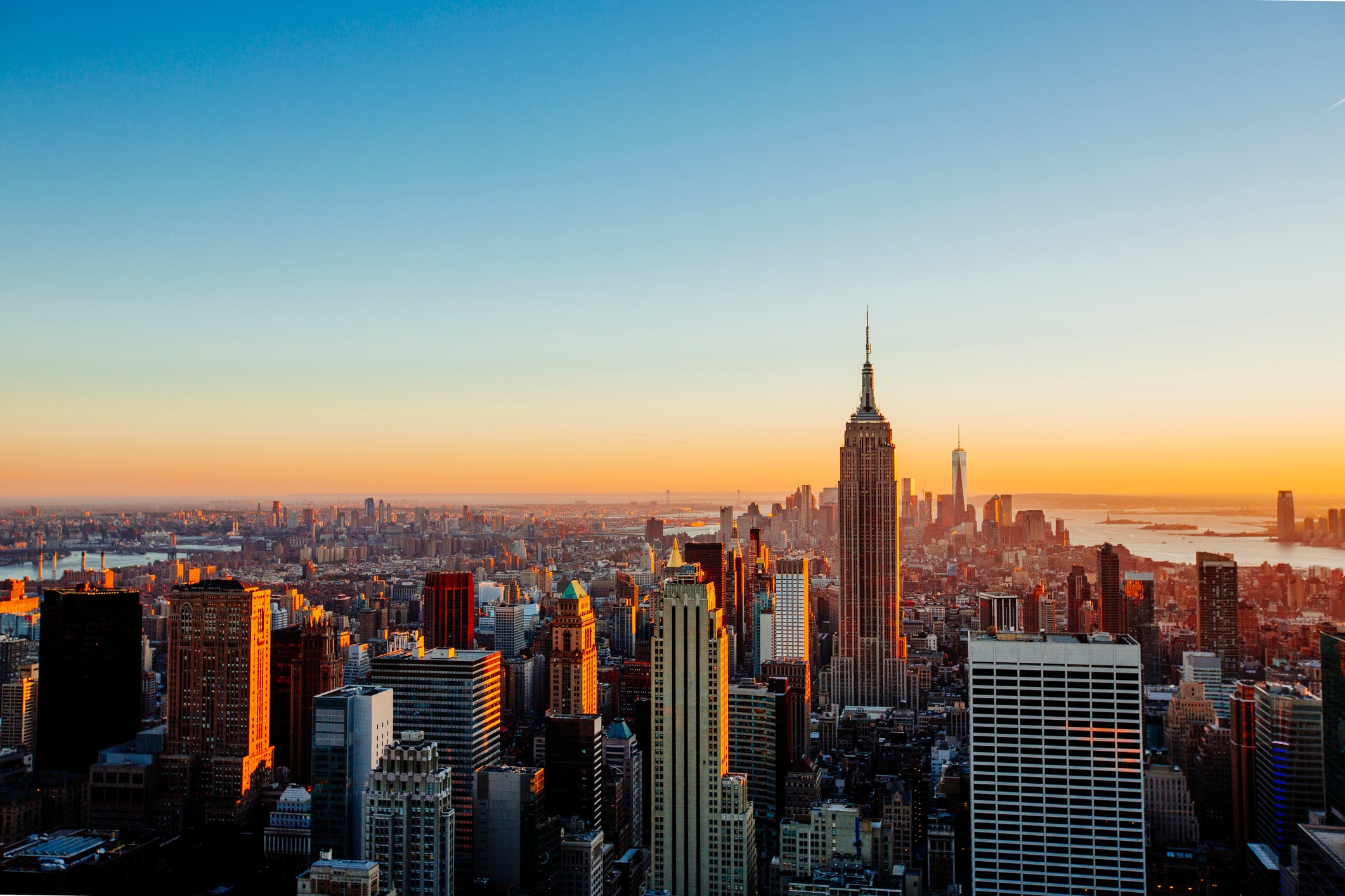 The Manhattan skyline at sunset, New York City