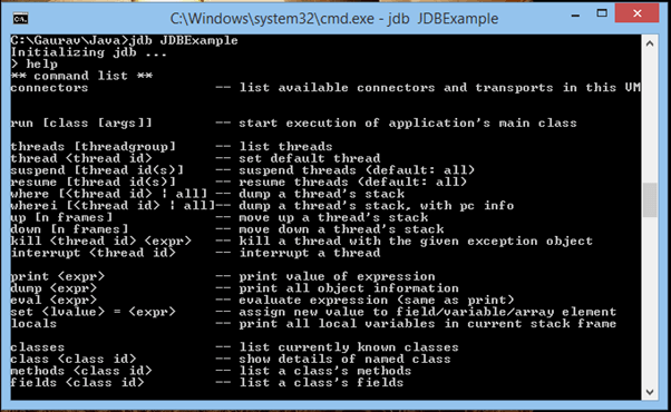 JDB Interview Questions help command