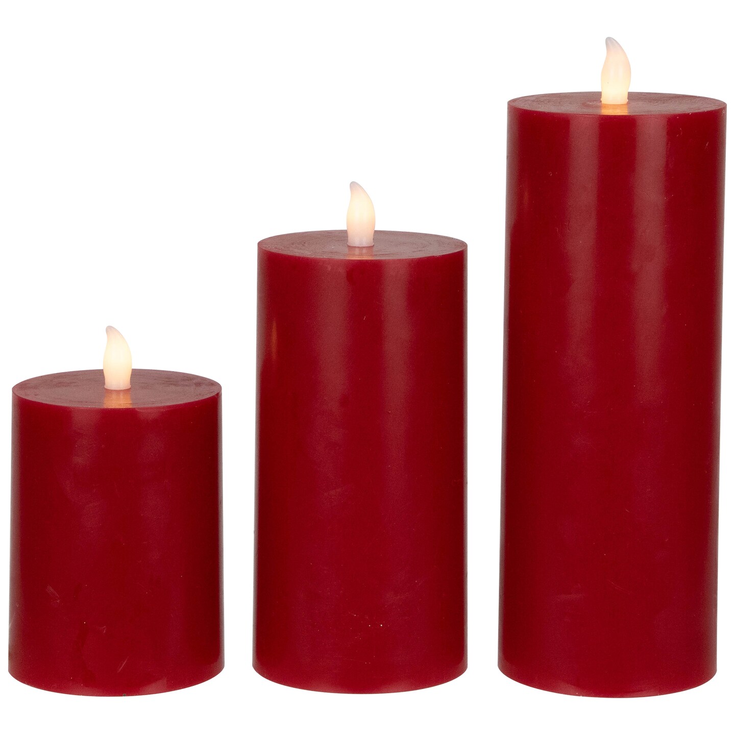 Northlight LED Solid Flameless Flickering Wax Pillar Candles - 8&#x22; - Red - Set of 3