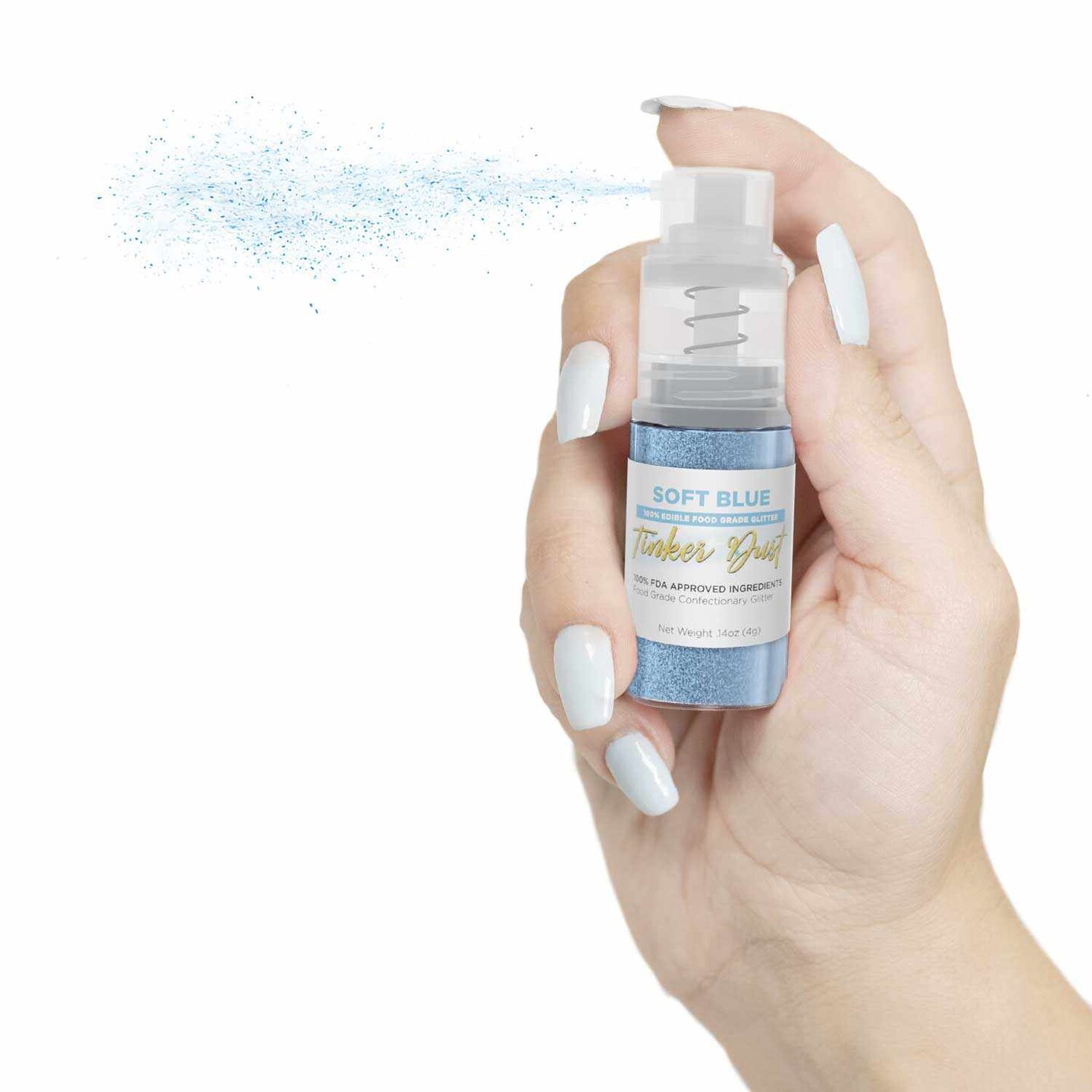 Soft Blue Edible Glitter Spray - Edible Powder Dust Spray Glitter for Food, Drinks, Strawberries, Muffins, Cake Decorating. FDA Compliant (4 Gram Pump)