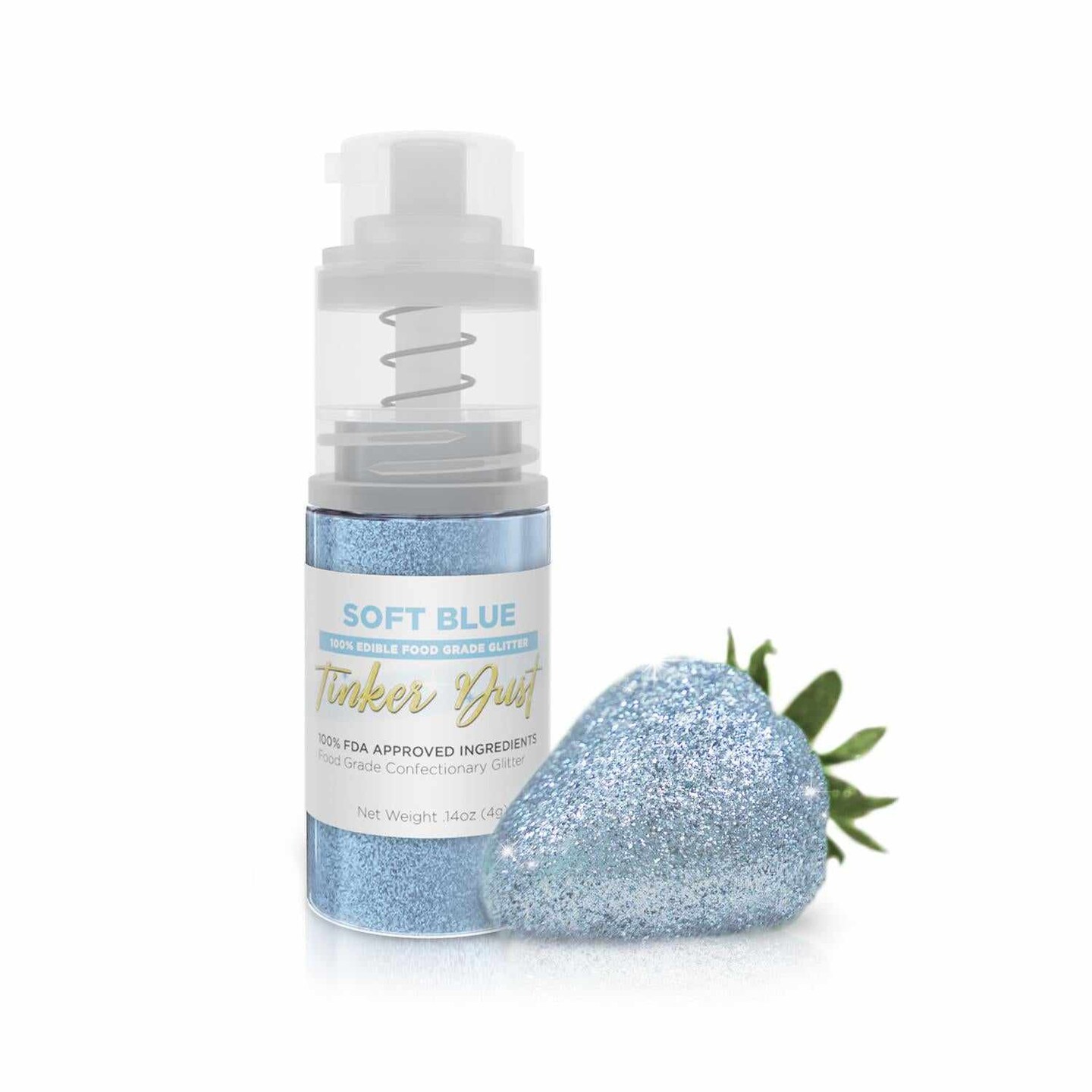 Soft Blue Edible Glitter Spray - Edible Powder Dust Spray Glitter for Food, Drinks, Strawberries, Muffins, Cake Decorating. FDA Compliant (4 Gram Pump)