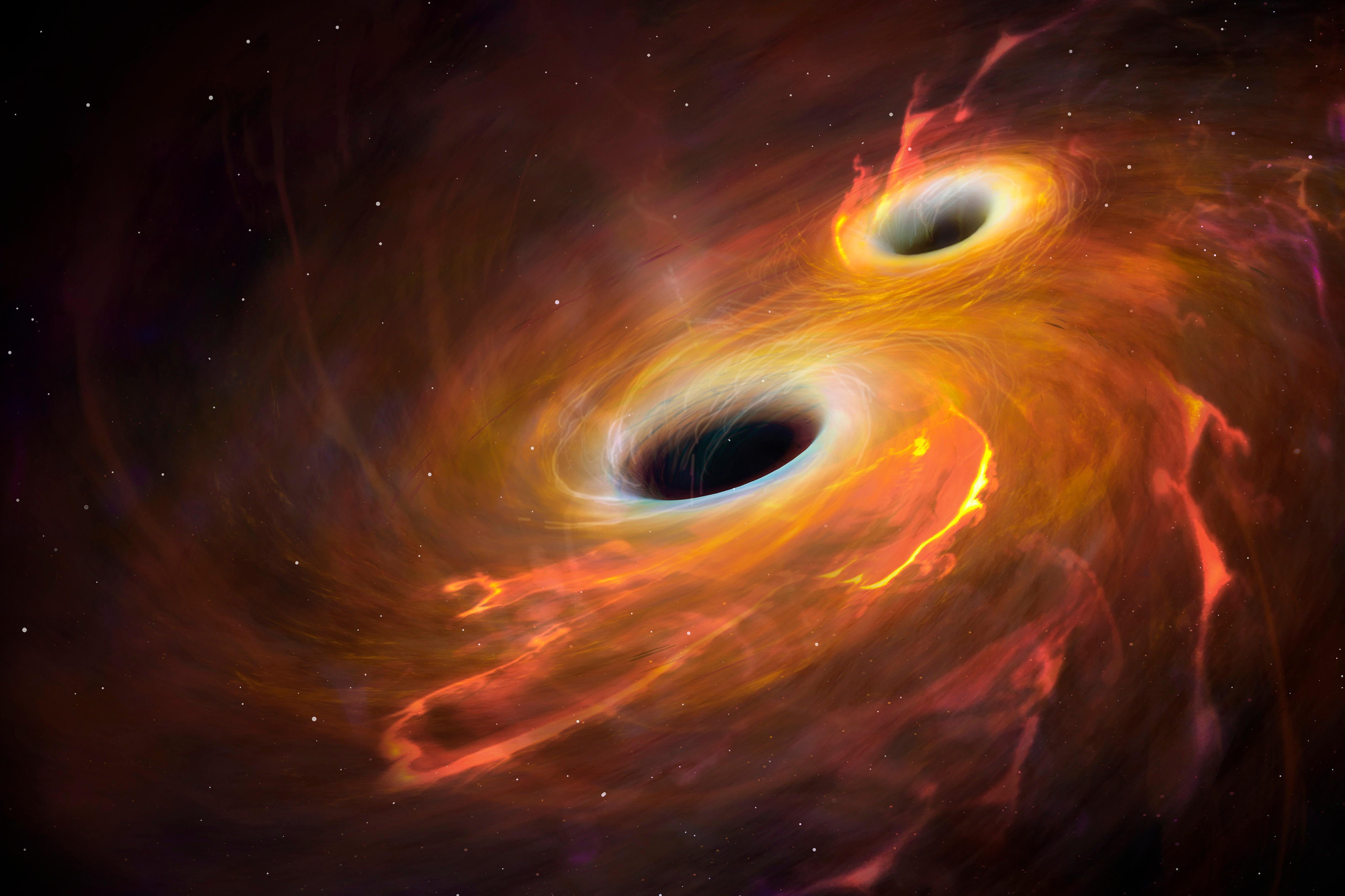 Two black holes orbiting each other