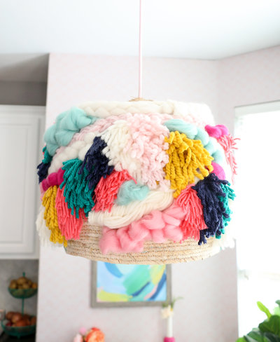 DIY Faux Woven Yarn Pendant Light Fixture-11