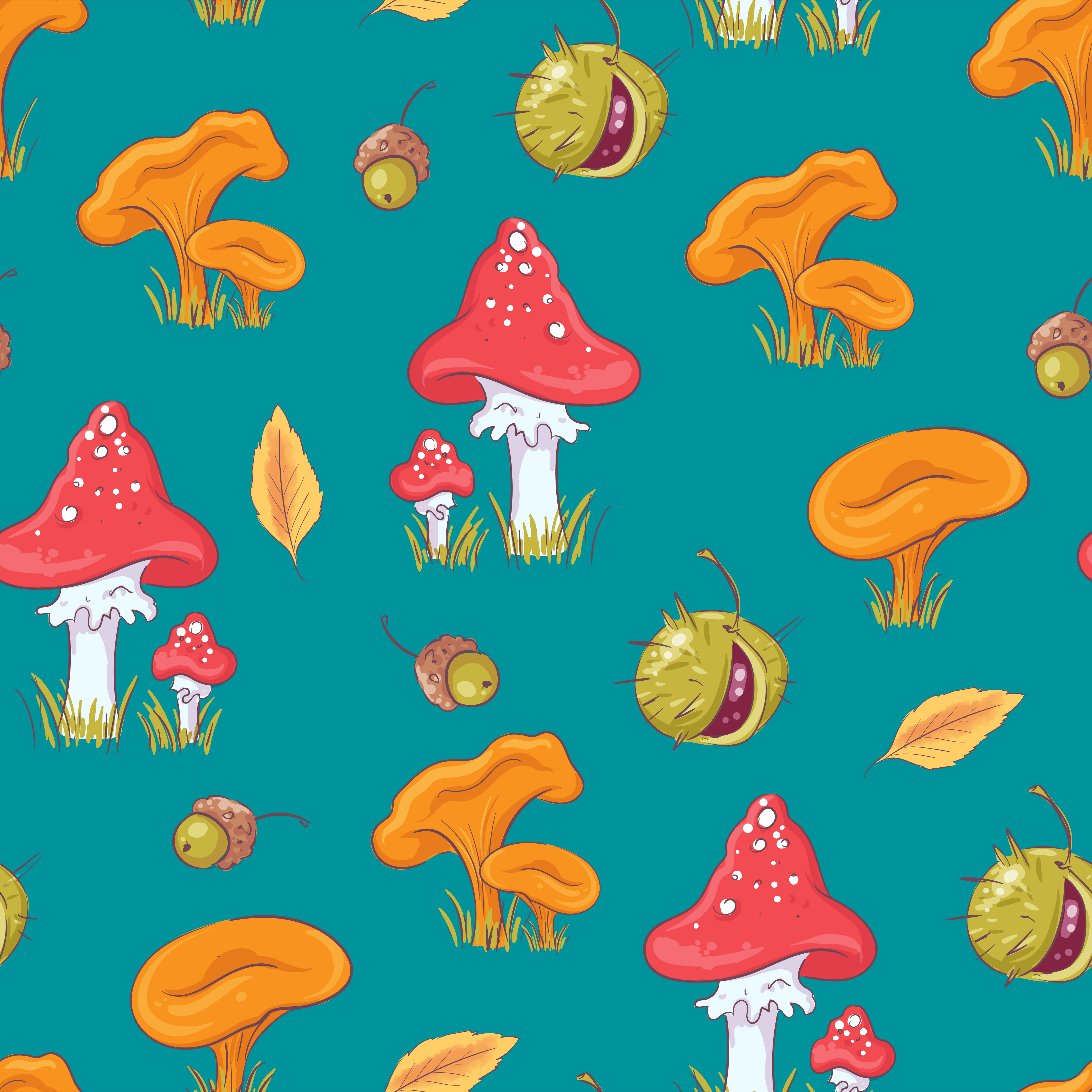 Autumn Mushroom and Chestnuts Seamless Pattern 671436 Vector Art at ...