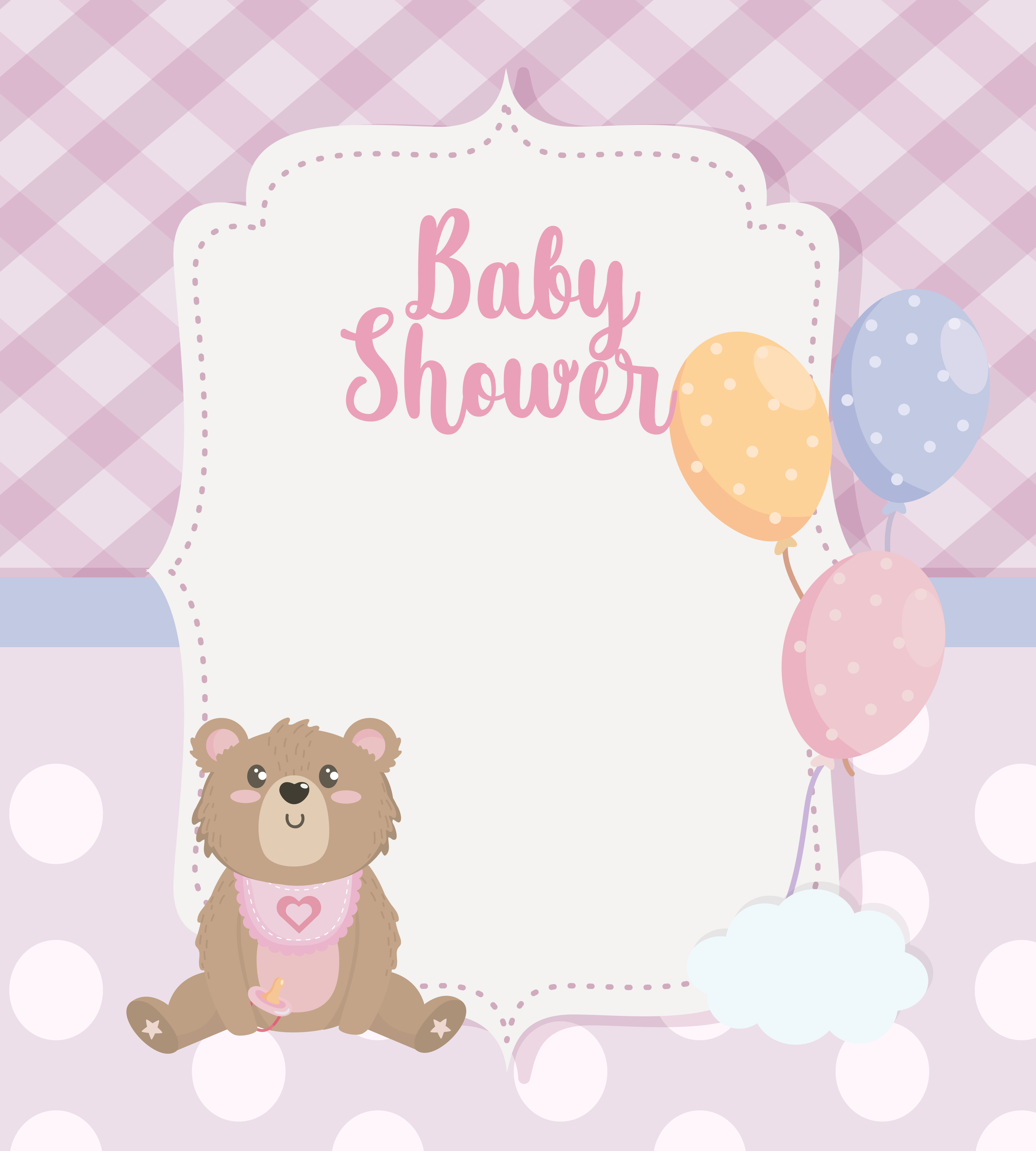 Baby Shower Lindo Oso Arcoiris Nubes Globos Dibujos Animados Tarjeta De ...