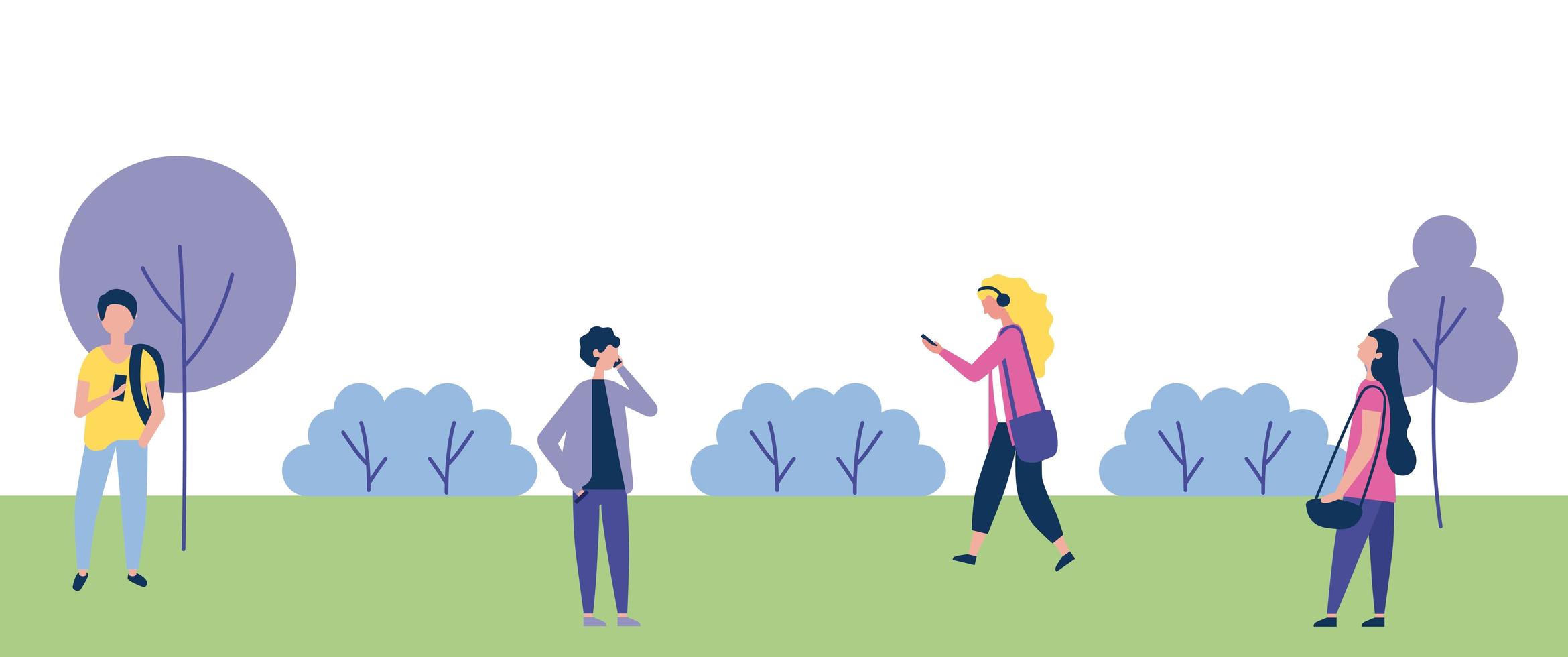 People Walking Outdoors in Park  vector