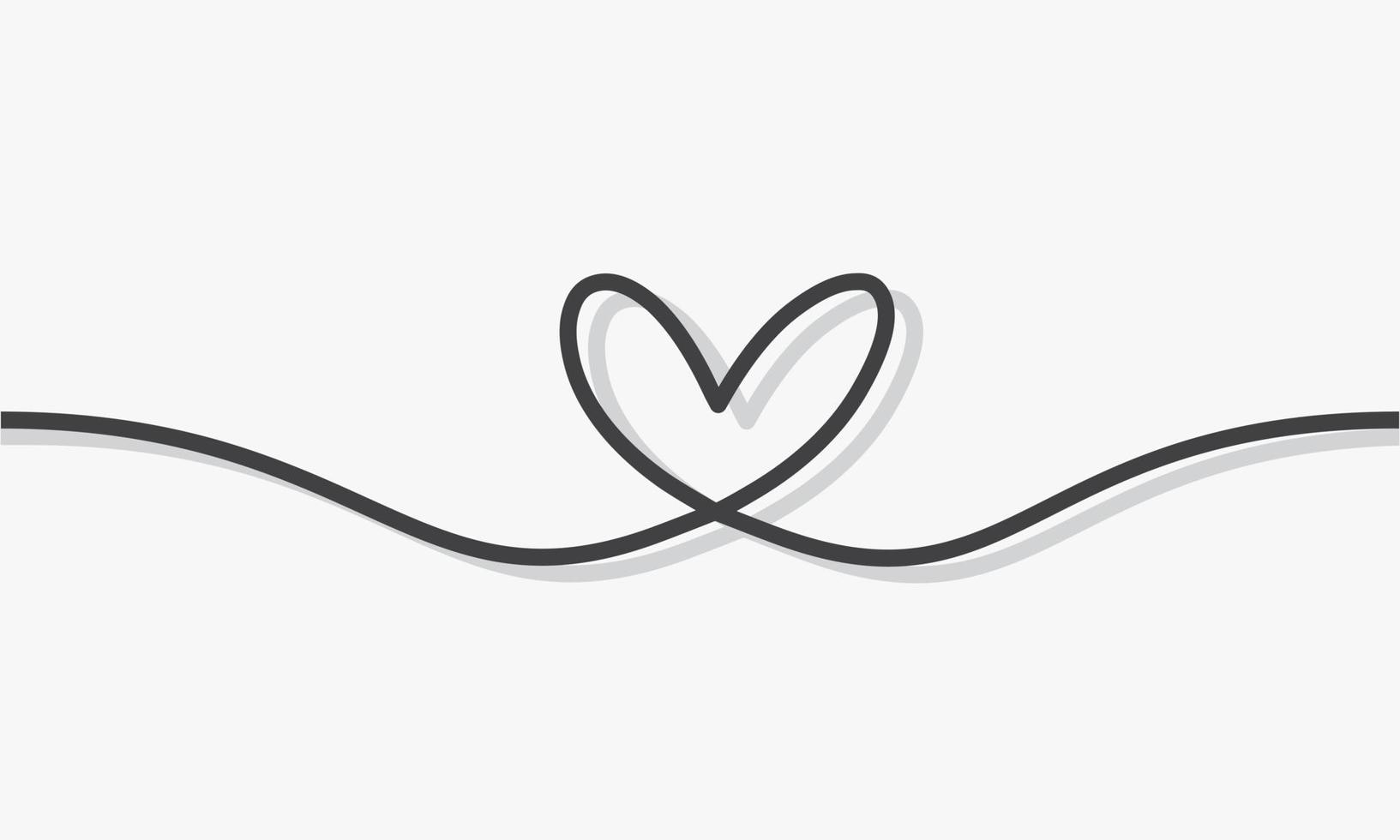 line drawing heart with shadow on white background. vector