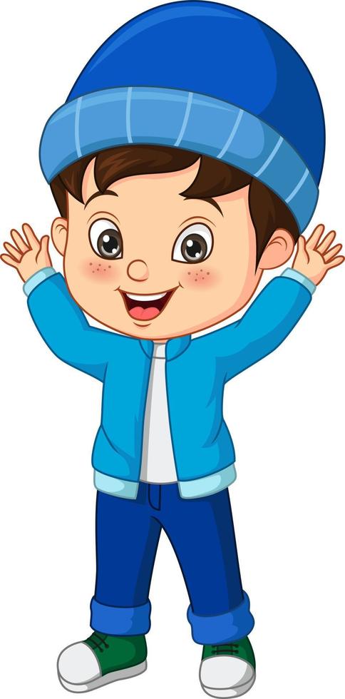 Cartoon little boy wearing warm clothes vector