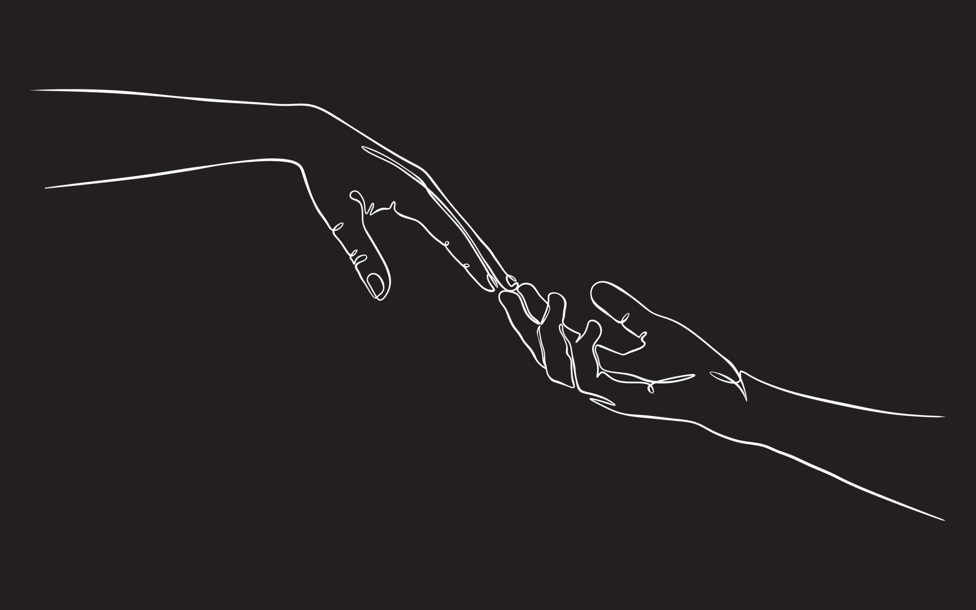 Two hands reaching out one contiguous line in a black background vector  illustration 6026062 Vector Art at Vecteezy