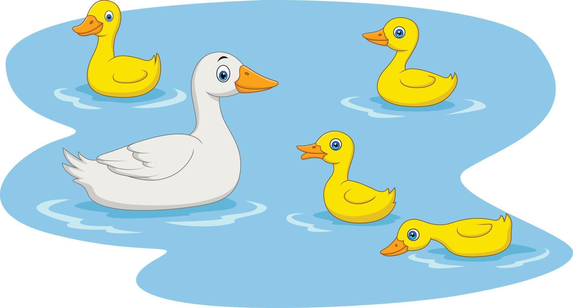 Cartoon duck family swimming in the pond vector