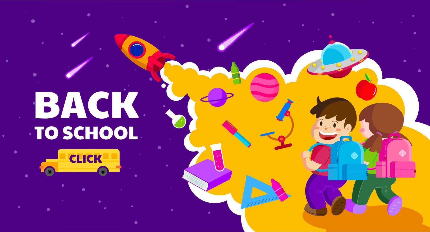 back to school, template banner, bag , kids concept , school bus, vector illustration