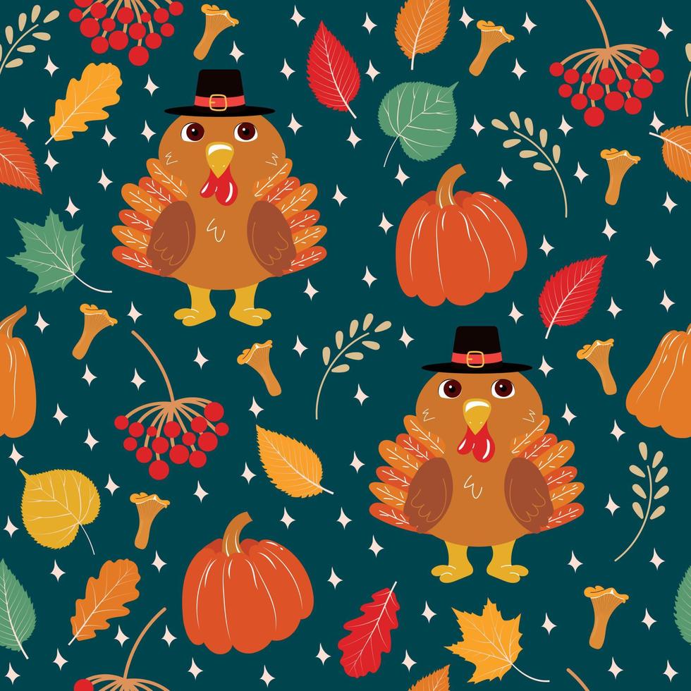 Thanksgiving background with turkey vector