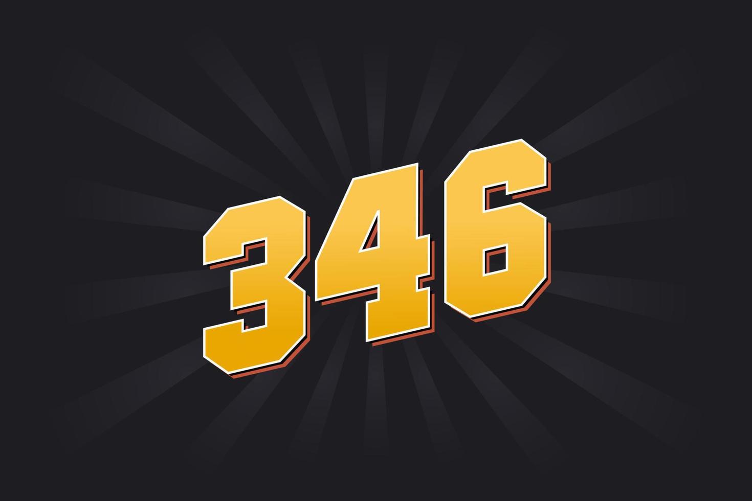 Number 346 vector font alphabet. Yellow 346 number with black background