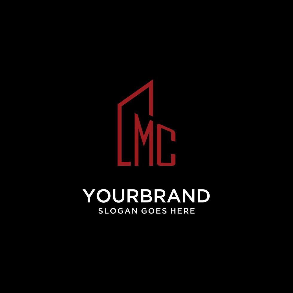 MC initial monogram with building logo design vector