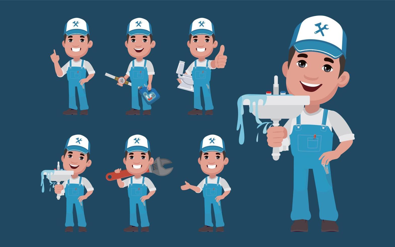 Set of plumber with different poses vector