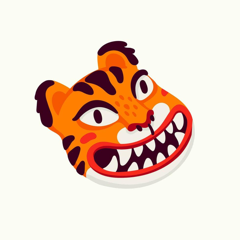 Tiger vector head, cartoon tiger funny face on white background.