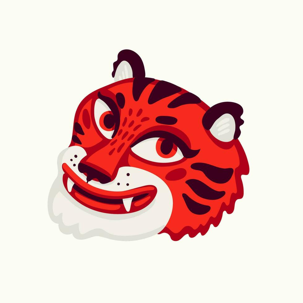 Tiger vector head, cartoon tiger funny face on white background.