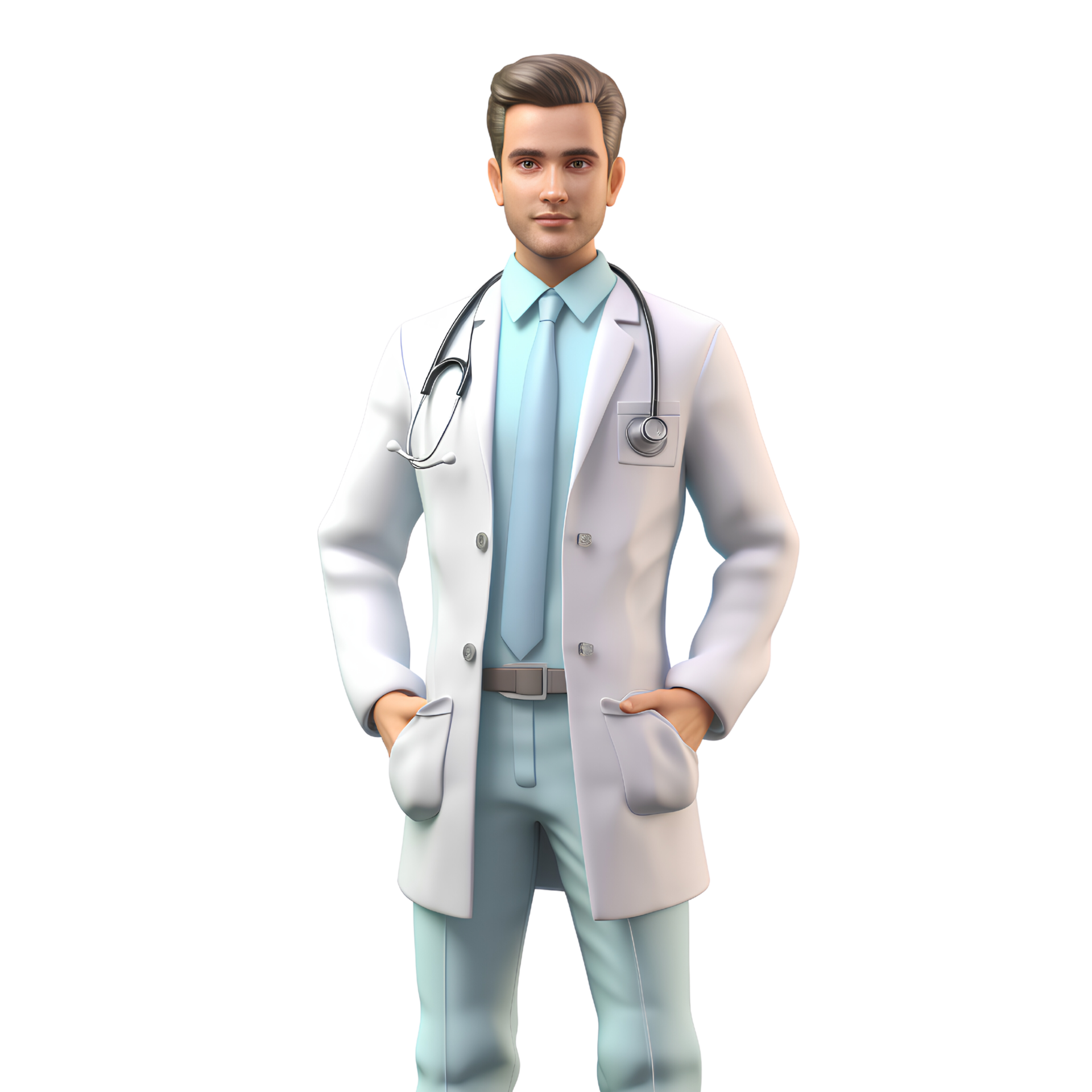 AI generated 3D smiling doctor with stethoscope stand in hospital ...