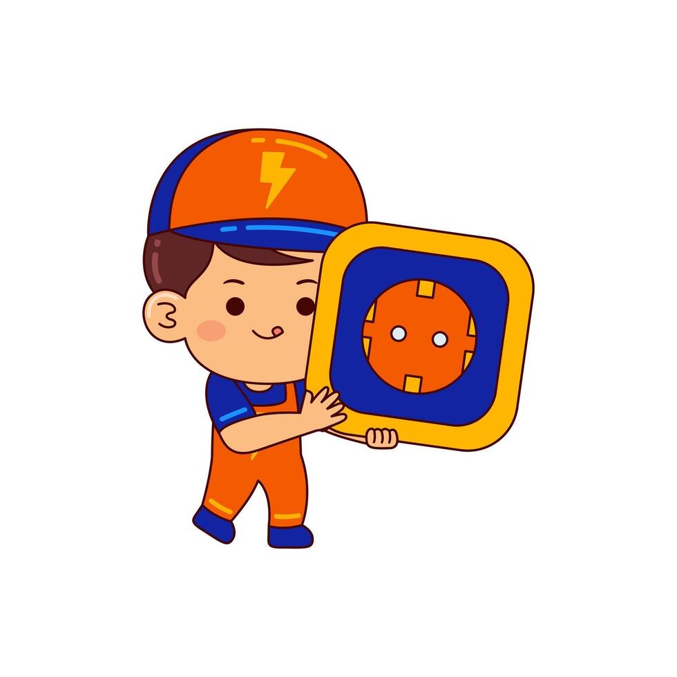 cute electrician boy cartoon character vector