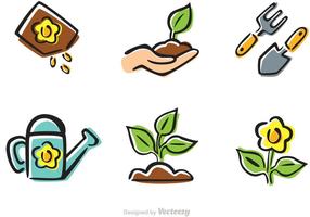 Cartoon Gardening Icons Vector