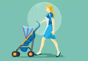 Babysitter or Mom with Stroller Vector