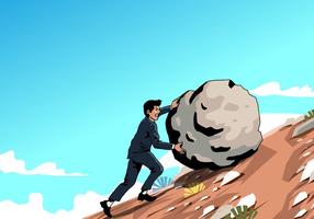 Man Pushing Rock Vector