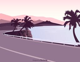 Coastal Road With Guardrail Vector Illustration