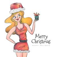 Sexy And Cute Woman Wearing Santa Clothes Vector 