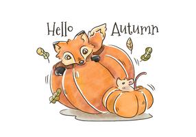 Cute Fox And Mouse Inside Pumpkin To Autumn Season vector