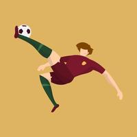 Flat Portugal Soccer Player Shooting Ball With Orange Background Vector Illustration