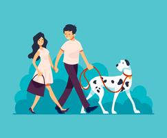 Couple Walking Dog Illustration vector