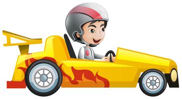 Boy in yellow racing car vector