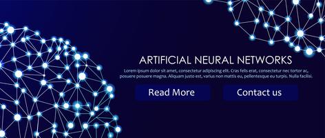 Artificial neural networks banner. A form of connectionism ANNs. Computing systems inspired by the biological neural networks. Vector illustration