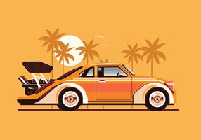 Classic or Vintage Sport Car Parked on Beach vector