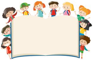 Background template with kids around book vector