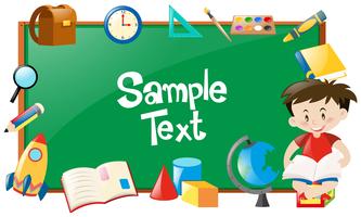 Border design with boy reading and school objects vector