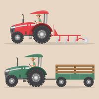 set of tractor machine in rural farm vector