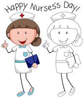 Doodle happy nurse character vector