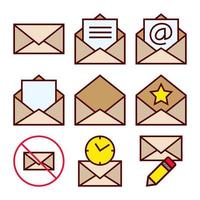 Set of Icons of Mailing Actions for Received Email Correspondence vector