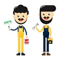 happy Repairman with tools set vector